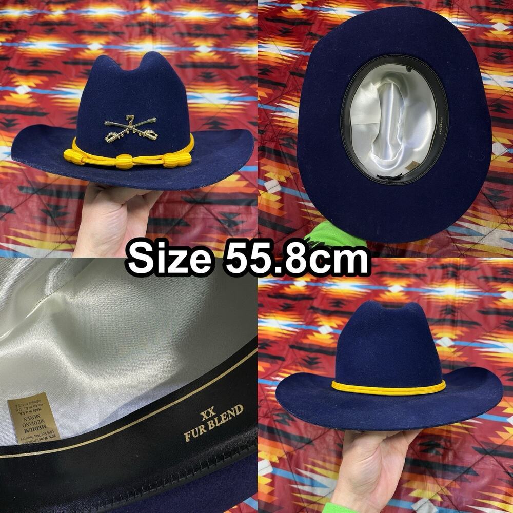 Civil War Union Officer Blue Cowboy Hat Made In USA XX Fur Blend Pin Size 55.8cm